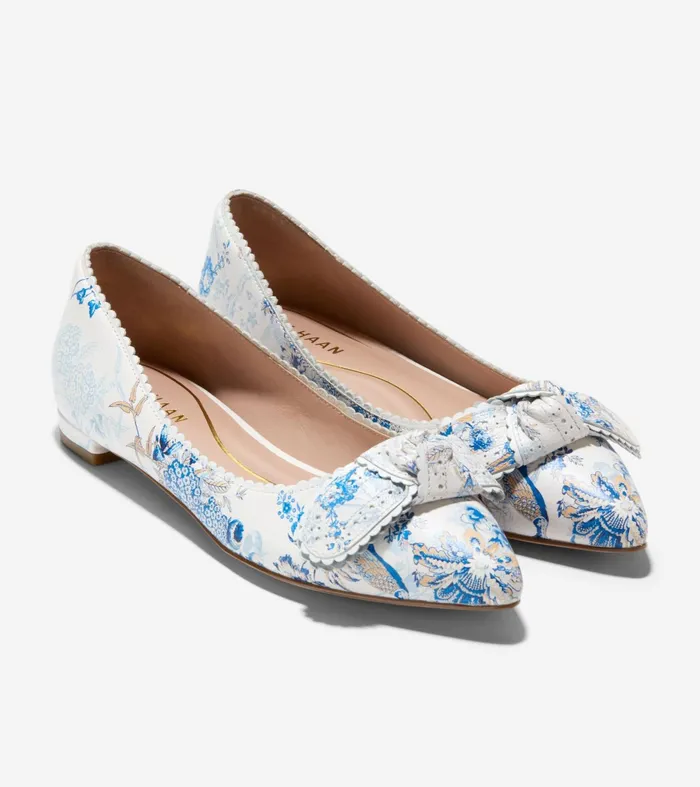 Women Bellport Bow Skimmer Flats Peacock Blue Print Cole Haan Flats and SlipOns