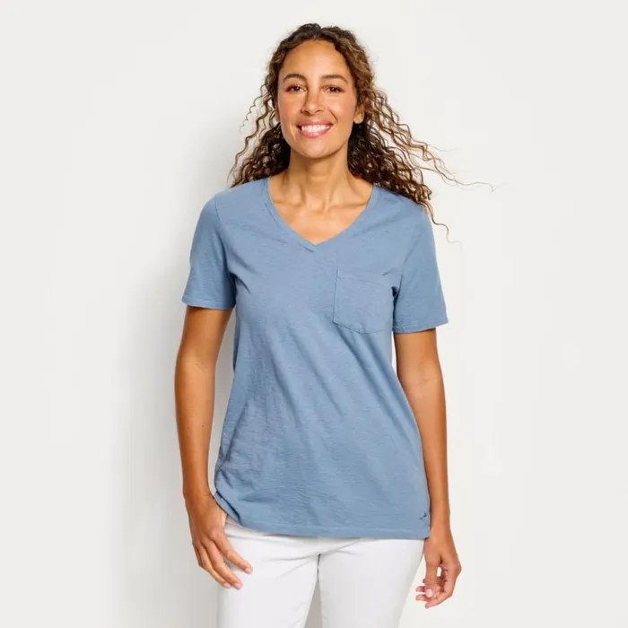 Women Canyon GarmentDyed VNeck ShortSleeved Tee Dusty Blue Orvis Shirts