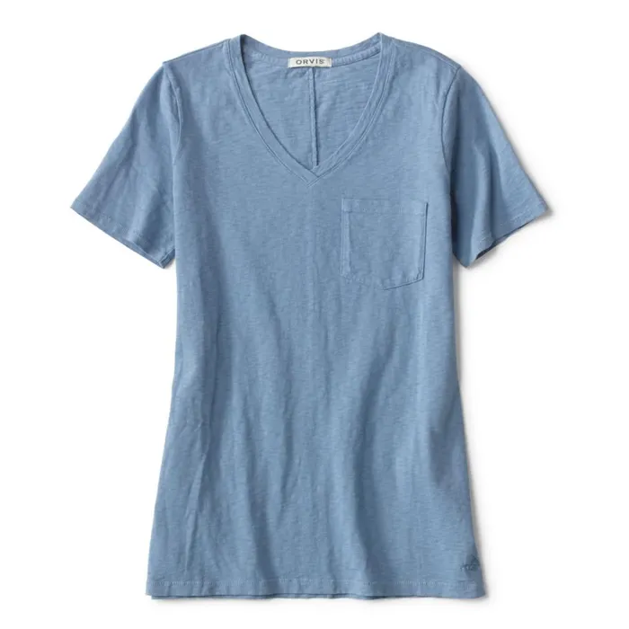 Women Canyon GarmentDyed VNeck ShortSleeved Tee Dusty Blue Orvis Shirts