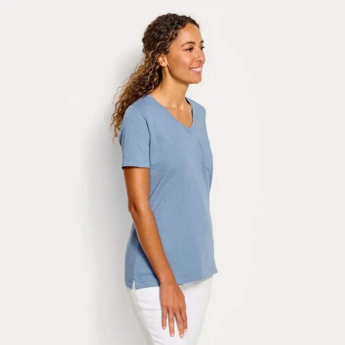 Women Canyon GarmentDyed VNeck ShortSleeved Tee Dusty Blue Orvis Shirts
