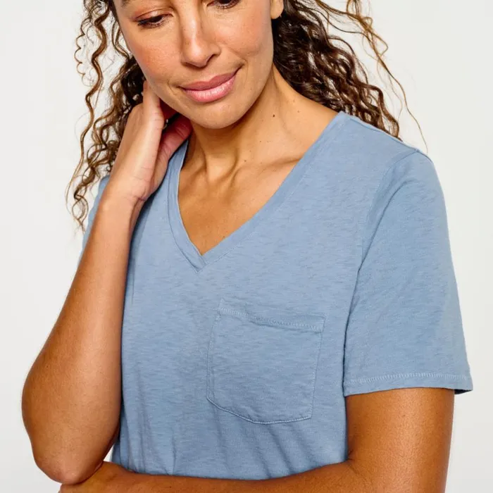 Women Canyon GarmentDyed VNeck ShortSleeved Tee Dusty Blue Orvis Shirts
