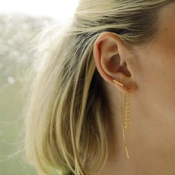 Women Chain Earrings Daisy London Jewellery Este Lalonde T Bar Box Chain Earrings 18ct Gold Plate