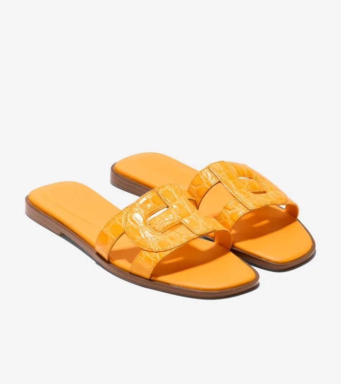 Women Chrisee Slide Sandals Saffron Yellow Croc Print Cole Haan Sandals