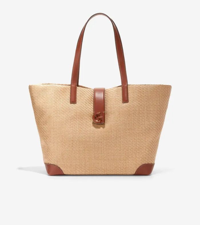 Women Classic Straw Tote Bag Tan Cole Haan Tote Bags