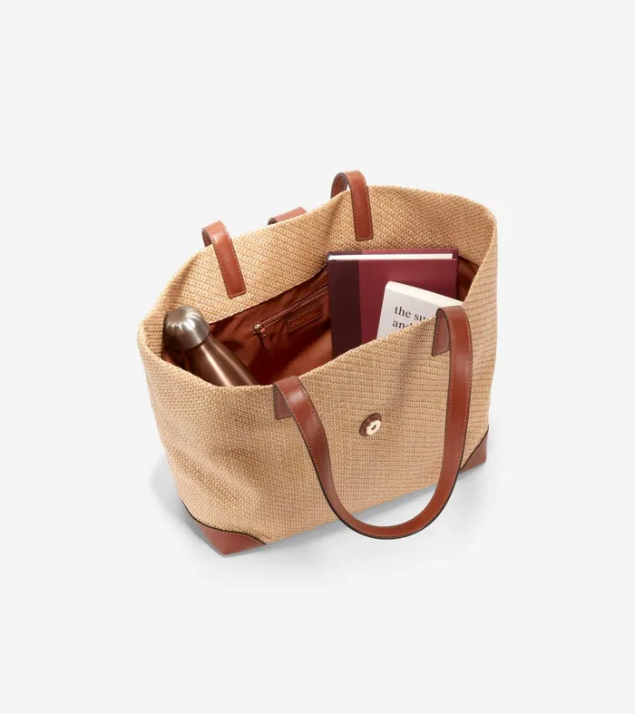 Women Classic Straw Tote Bag Tan Cole Haan Tote Bags