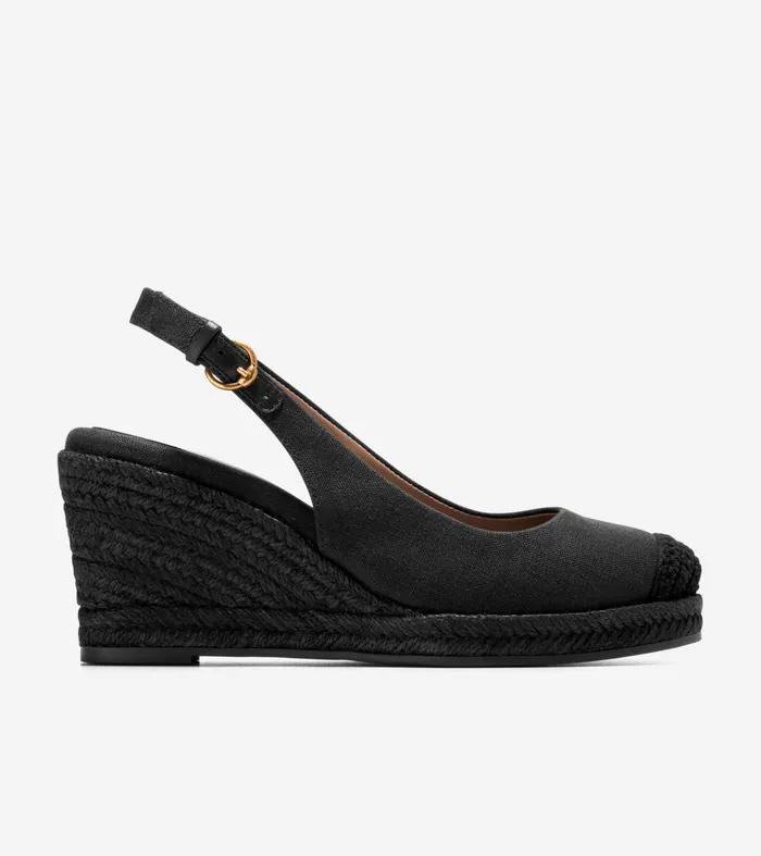 Women Cloudfeel Espadrille Sling Back Wedges Black Cole Haan Heels and Pumps