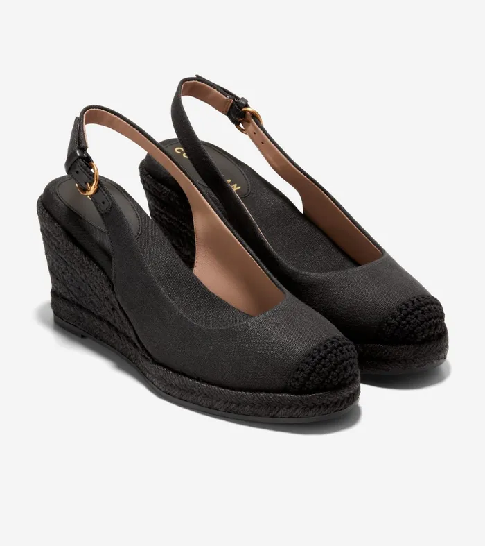 Women Cloudfeel Espadrille Sling Back Wedges Black Cole Haan Heels and Pumps
