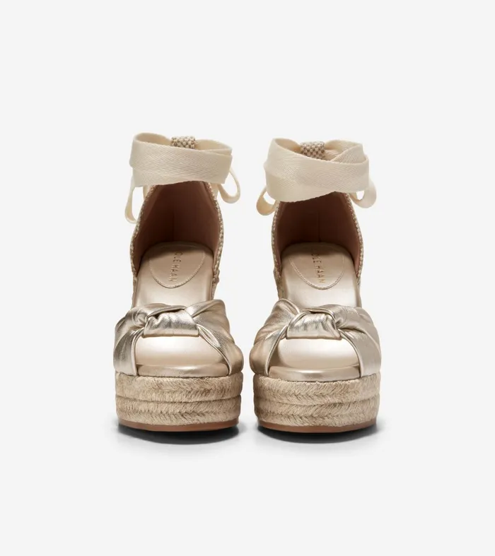 Women Cloudfeel Hampton Wedge Sandals Soft Goldnatural Canvas Cole Haan Heels and Pumps