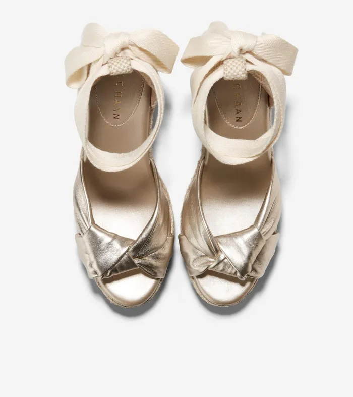 Women Cloudfeel Hampton Wedge Sandals Soft Goldnatural Canvas Cole Haan Heels and Pumps