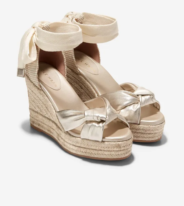 Women Cloudfeel Hampton Wedge Sandals Soft Goldnatural Canvas Cole Haan Heels and Pumps