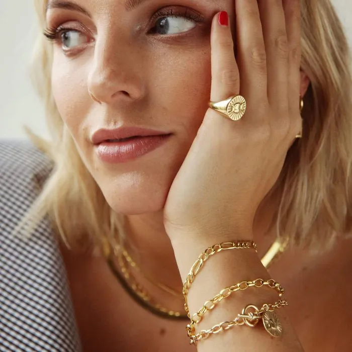 Women Cocktail Rings Daisy London Jewellery Este Lalonde Goddess Medallion Signet Ring 18Ct Gold Plate
