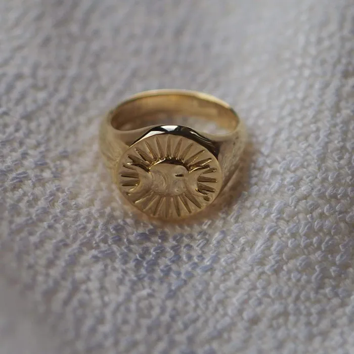 Women Cocktail Rings Daisy London Jewellery Este Lalonde Goddess Medallion Signet Ring 18Ct Gold Plate