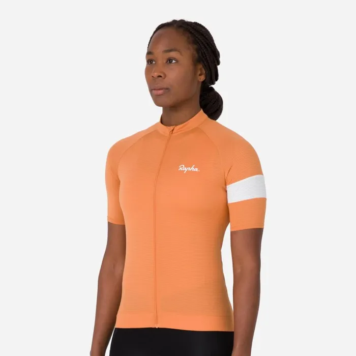 Women Core Lightweight Cycling Jersey Dusted Orangewhitepale Bluepeachmoonscapemint Greenwhite Rapha Archive