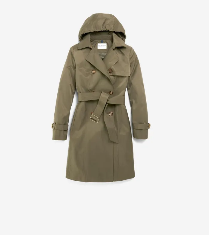 Women Cotton Rain Trench Coat Army Green Cole Haan Outerwear