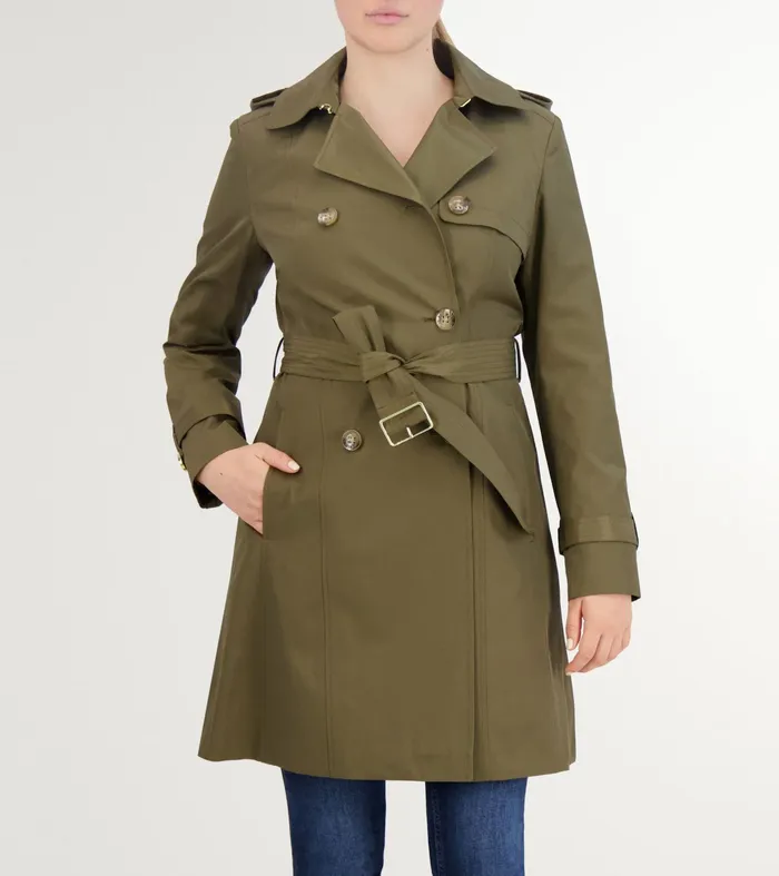 Women Cotton Rain Trench Coat Army Green Cole Haan Outerwear
