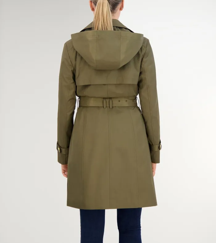 Women Cotton Rain Trench Coat Army Green Cole Haan Outerwear