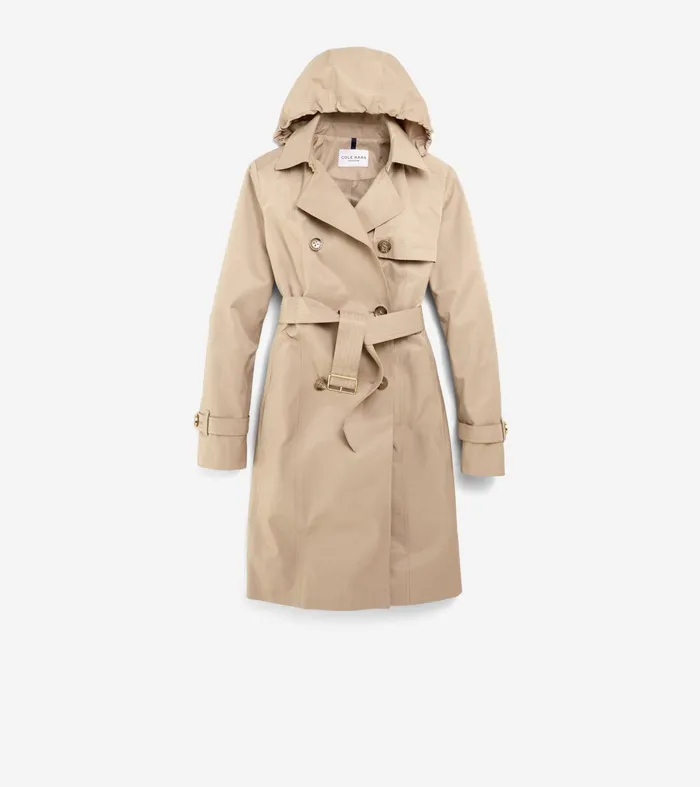 Women Cotton Rain Trench Coat Khaki Cole Haan Blazer and Trench Jackets