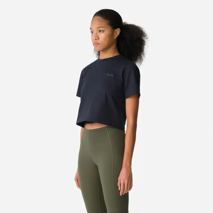 Women Cropped Cotton TShirt Blackoffwhite Rapha Archive