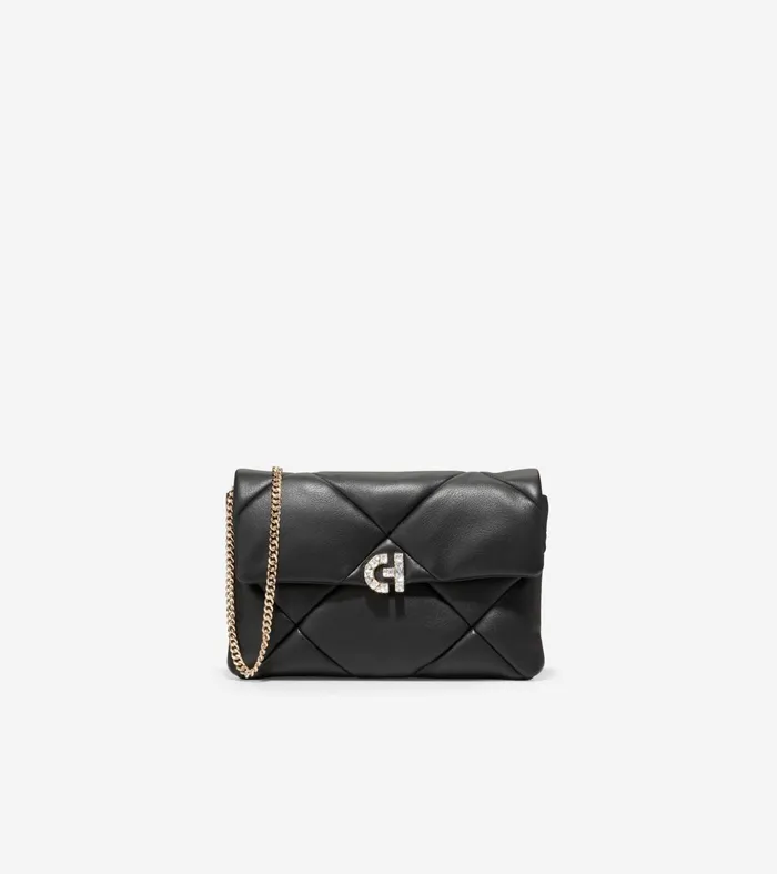 Women Crystal Quilted Clutch Black Cole Haan Wallets and Wristlets