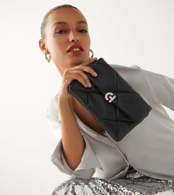 Women Crystal Quilted Clutch Black Cole Haan Wallets and Wristlets