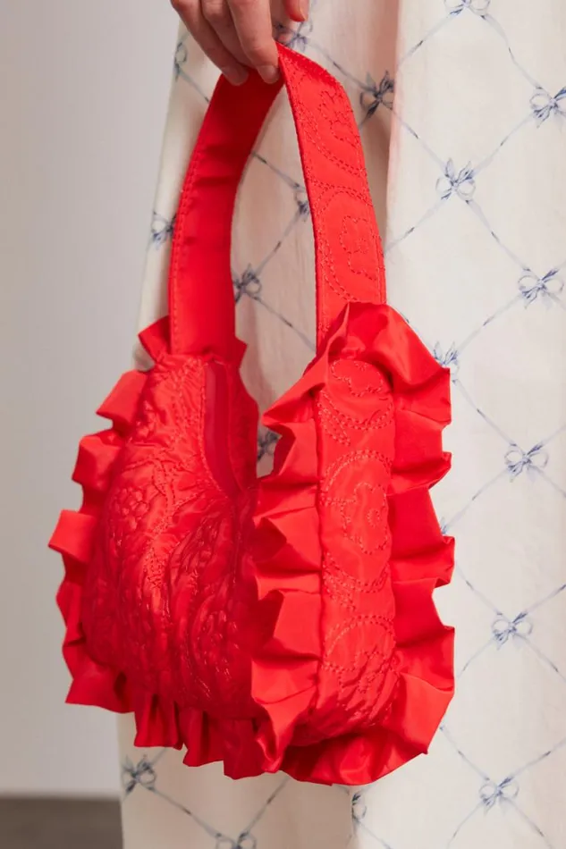 Women Damson Madder Bags 90034s Frill Shoulder Bag 8211 Red