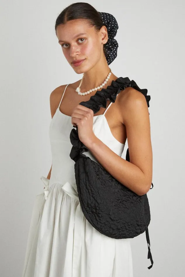 Women Damson Madder Bags Quilted Ruched Kidney Bag 8211 Black