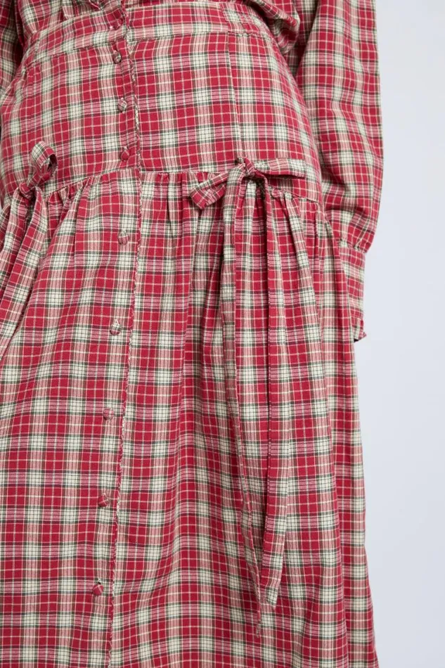Women Damson Madder Bottoms Bronte Button Through Midi Skirt 8211 Red Check