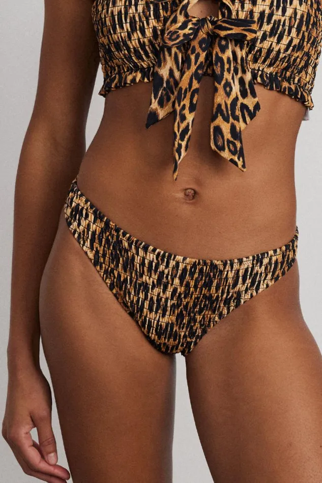 Women Damson Madder Bottoms Classic Shirred Bikini Bottom 8211 Leopard