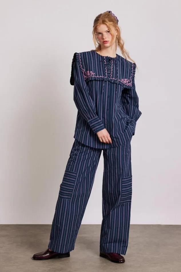 Women Damson Madder Bottoms Harrison Trousers 8211 Navy Stripe