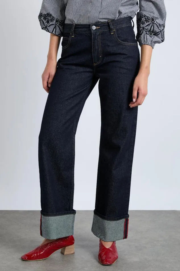 Women Damson Madder Bottoms Italian Selvedge Sylvie Jeans With Turn Up