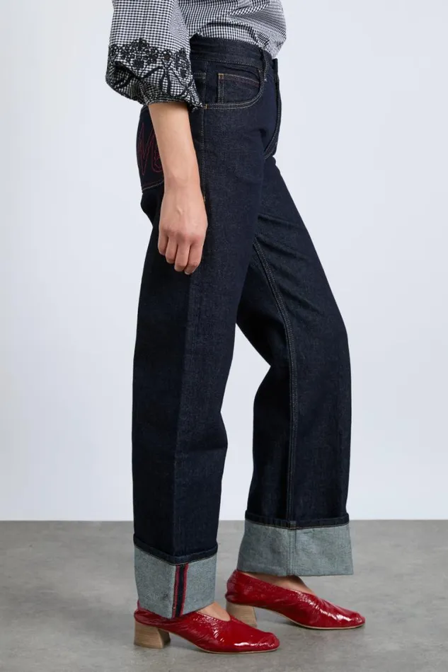 Women Damson Madder Bottoms Italian Selvedge Sylvie Jeans With Turn Up