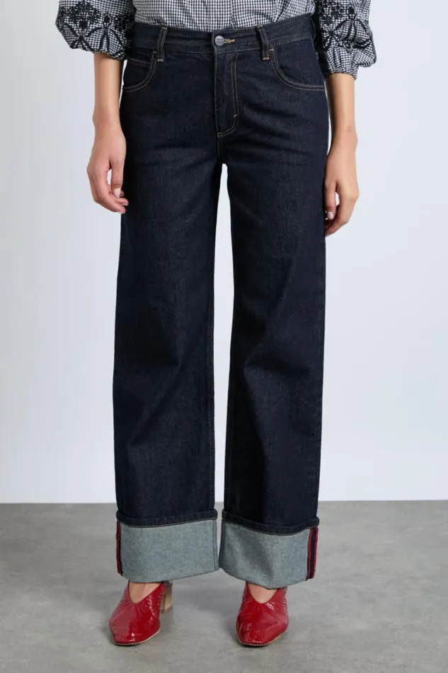 Women Damson Madder Bottoms Italian Selvedge Sylvie Jeans With Turn Up