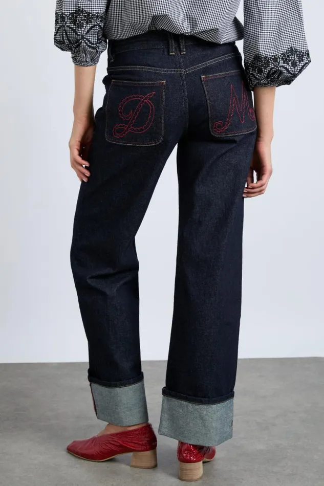 Women Damson Madder Bottoms Italian Selvedge Sylvie Jeans With Turn Up