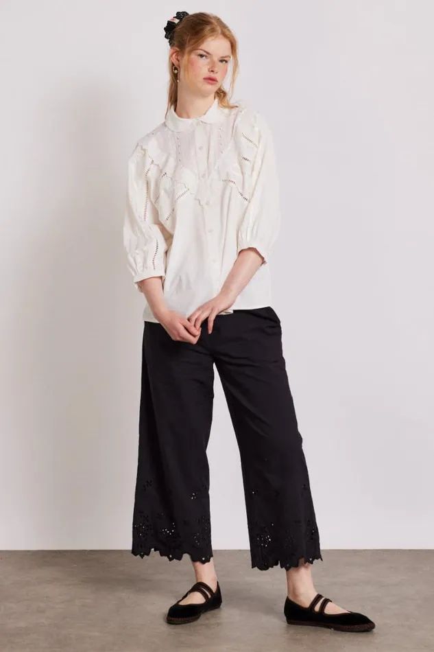 Women Damson Madder Bottoms Lana Trousers 8211 Black Broderie