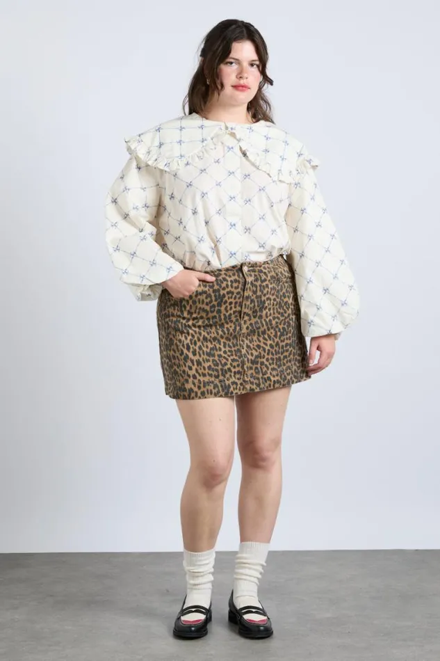 Women Damson Madder Bottoms Lily Denim Mini Skirt Leopard