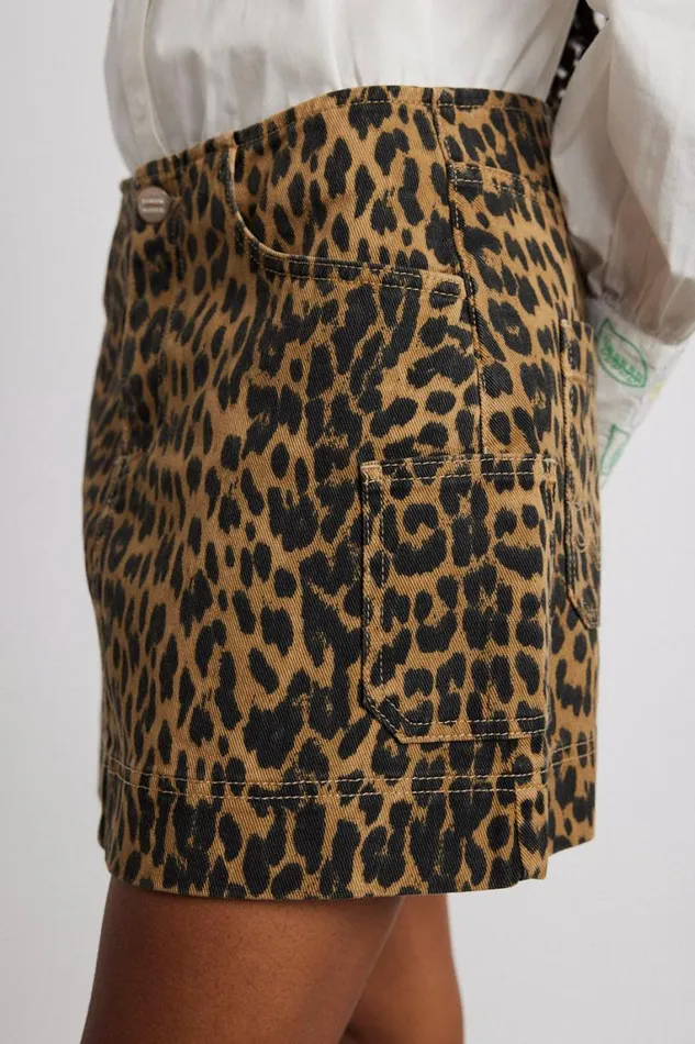 Women Damson Madder Bottoms Lily Denim Mini Skirt Leopard
