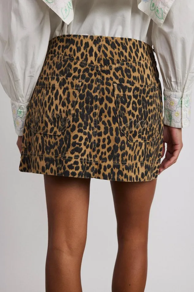 Women Damson Madder Bottoms Lily Denim Mini Skirt Leopard