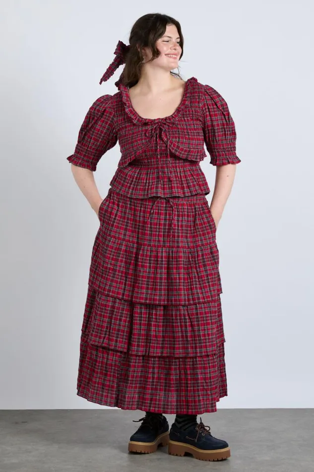 Women Damson Madder Bottoms Malika Ra Ra Midi Skirt 8211 Red Check