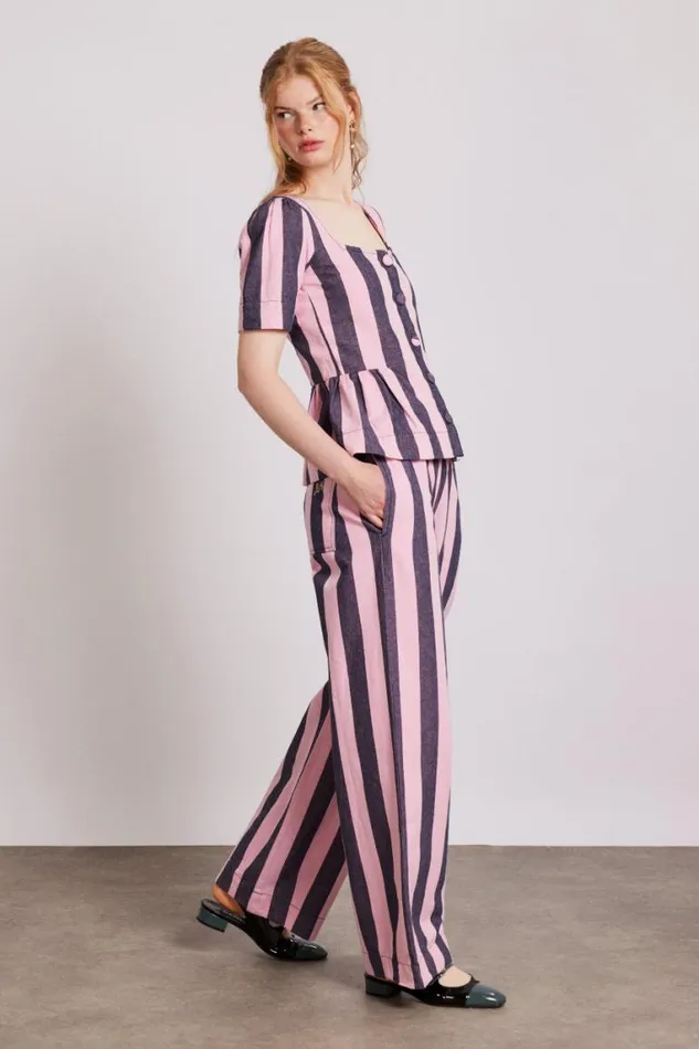 Women Damson Madder Bottoms Rafe Pants 8211 Pink Navy Stripe