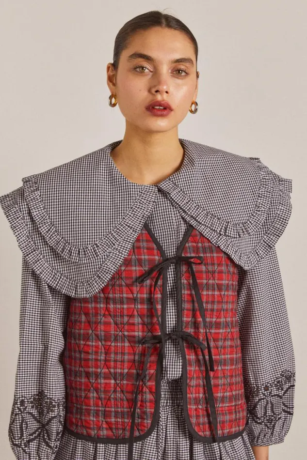 Women Damson Madder Coords Arte Reversible Gilet 8211 Black Gingham