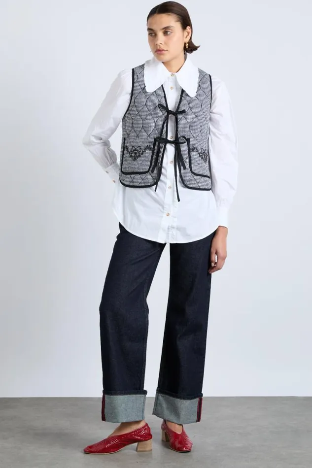 Women Damson Madder Coords Arte Reversible Gilet 8211 Black Gingham