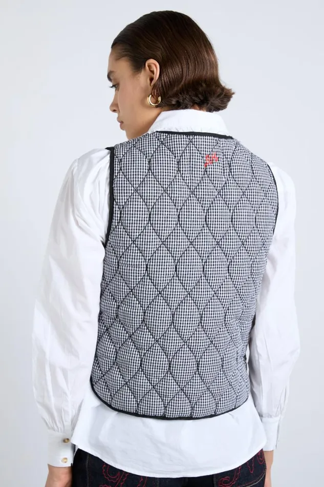 Women Damson Madder Coords Arte Reversible Gilet 8211 Black Gingham