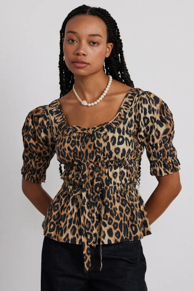 Women Damson Madder Coords Bianca Ruffle Blouse 8211 Leopard