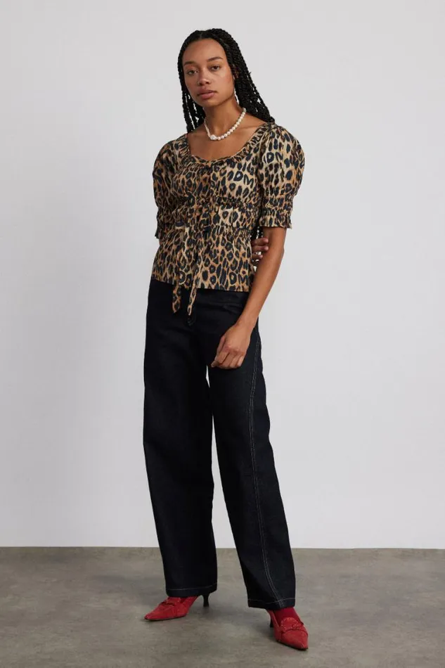 Women Damson Madder Coords Bianca Ruffle Blouse 8211 Leopard