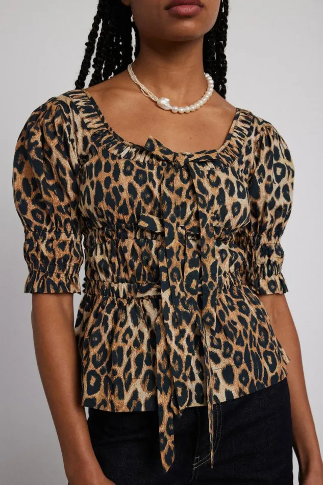 Women Damson Madder Coords Bianca Ruffle Blouse 8211 Leopard