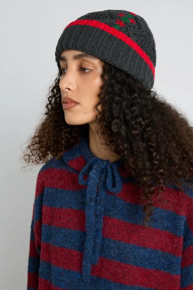 Women Damson Madder Coords Cable Knit Grandpa Beanie