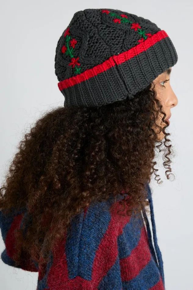 Women Damson Madder Coords Cable Knit Grandpa Beanie