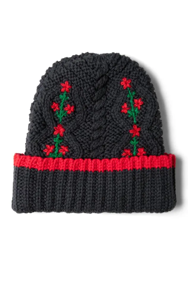 Women Damson Madder Coords Cable Knit Grandpa Beanie