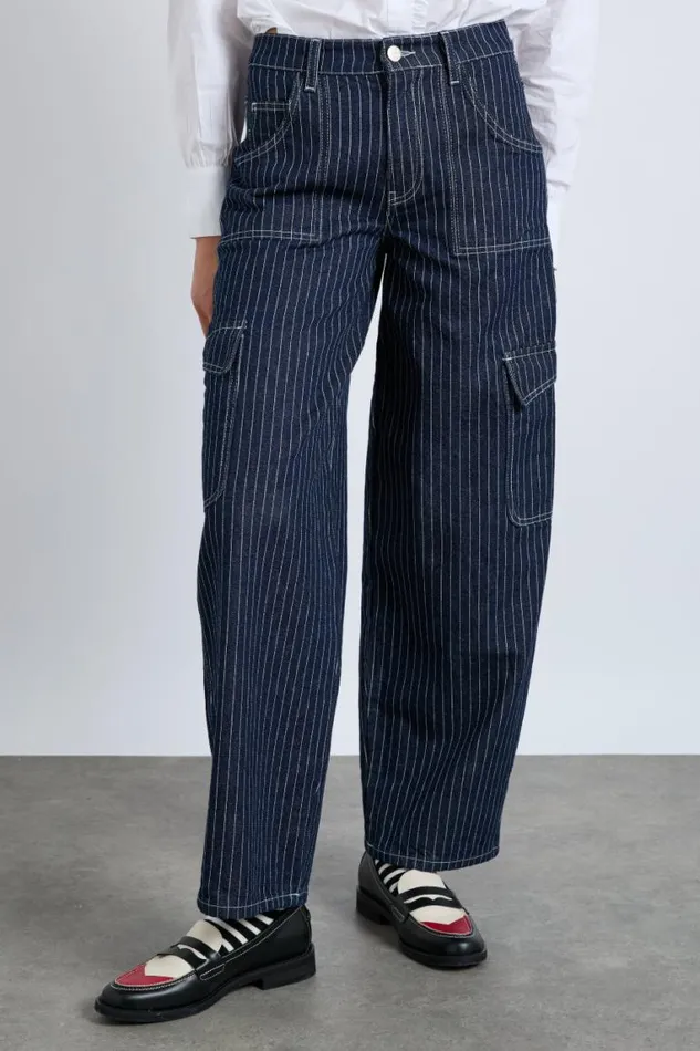 Women Damson Madder Coords Cargo Jeans 8211 Navy Pinstripe