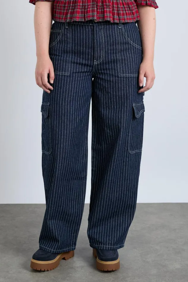 Women Damson Madder Coords Cargo Jeans 8211 Navy Pinstripe